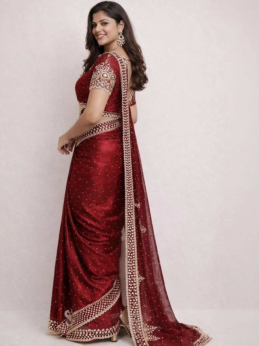 Embellished Beads and Stones Silk Blend Heavy Work Saree